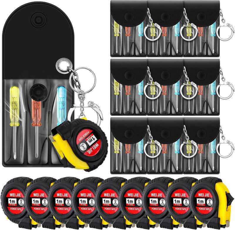 Jutom 18 Pcs Mini Tape Measure Keychain Bulk Mini Screwdriver Keychain Set Adult Tool Party for Men Valentine's Day Gifts - Image 1